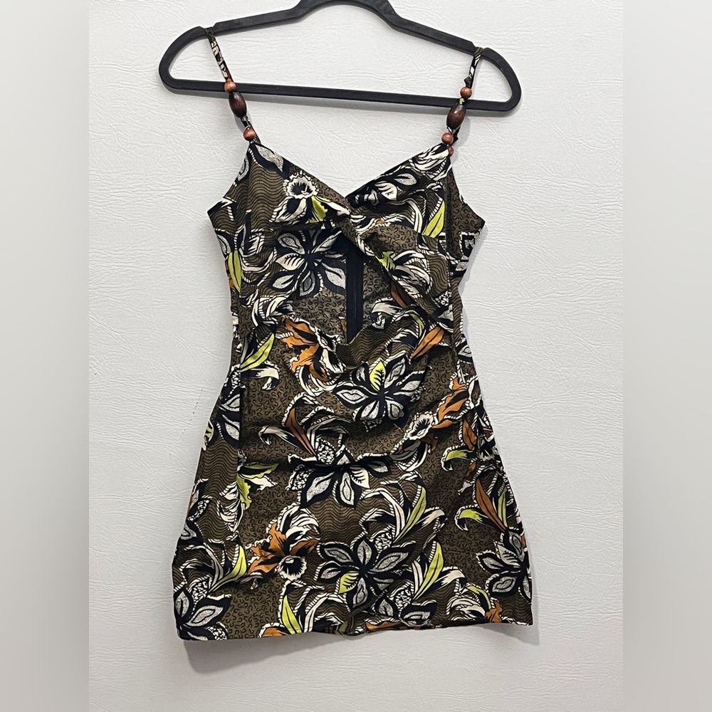Zara Ethnic Print Beaded Floral Dress - Black, White, Green, Brown Small - Picture 4 of 16